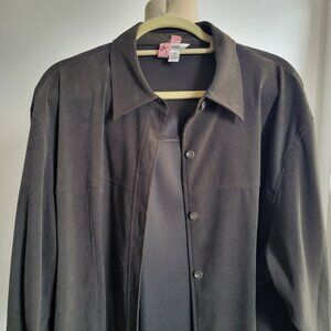 Talbots Stretch Dark Olive Green Microfiber Button-Up Shirt Jacket Shacket (2X)